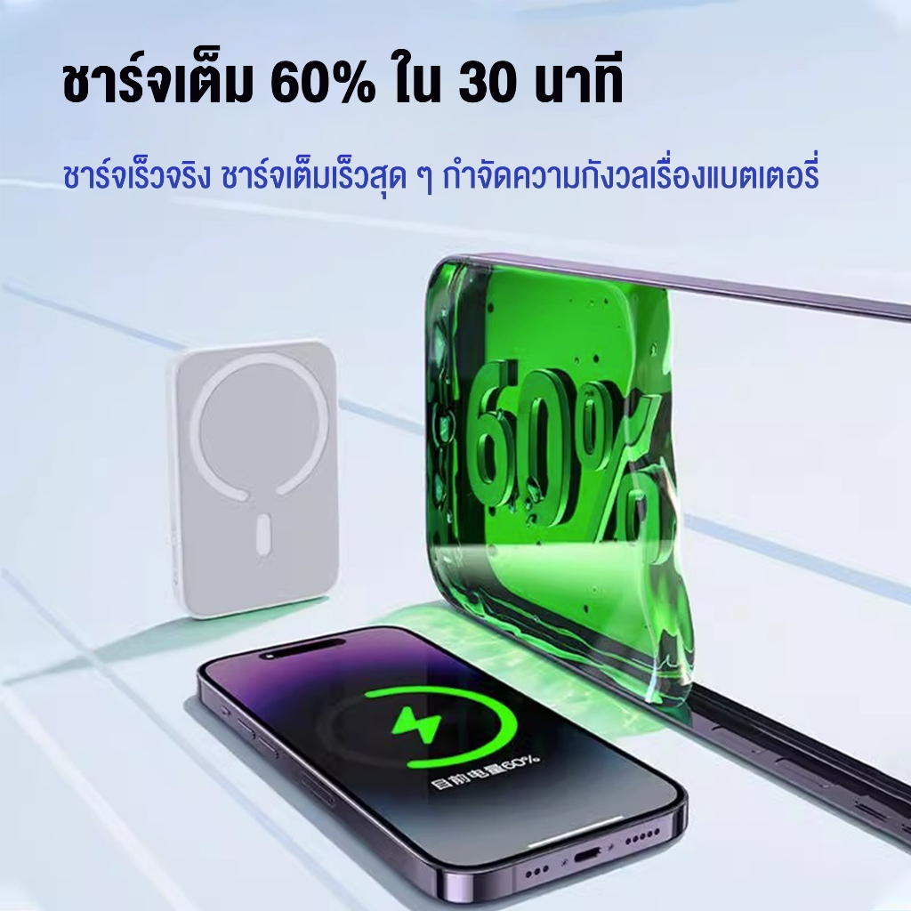 พาวเวอร์แบงค์ไร้สาย 10000mah ซาร์จเร็ว PD 20W Magnetic Powerbank แม่เหล็ก แบบพกพา ที่ชาร์จไร้สาย แบตสำรองไร้สาย - รูปที่ 4