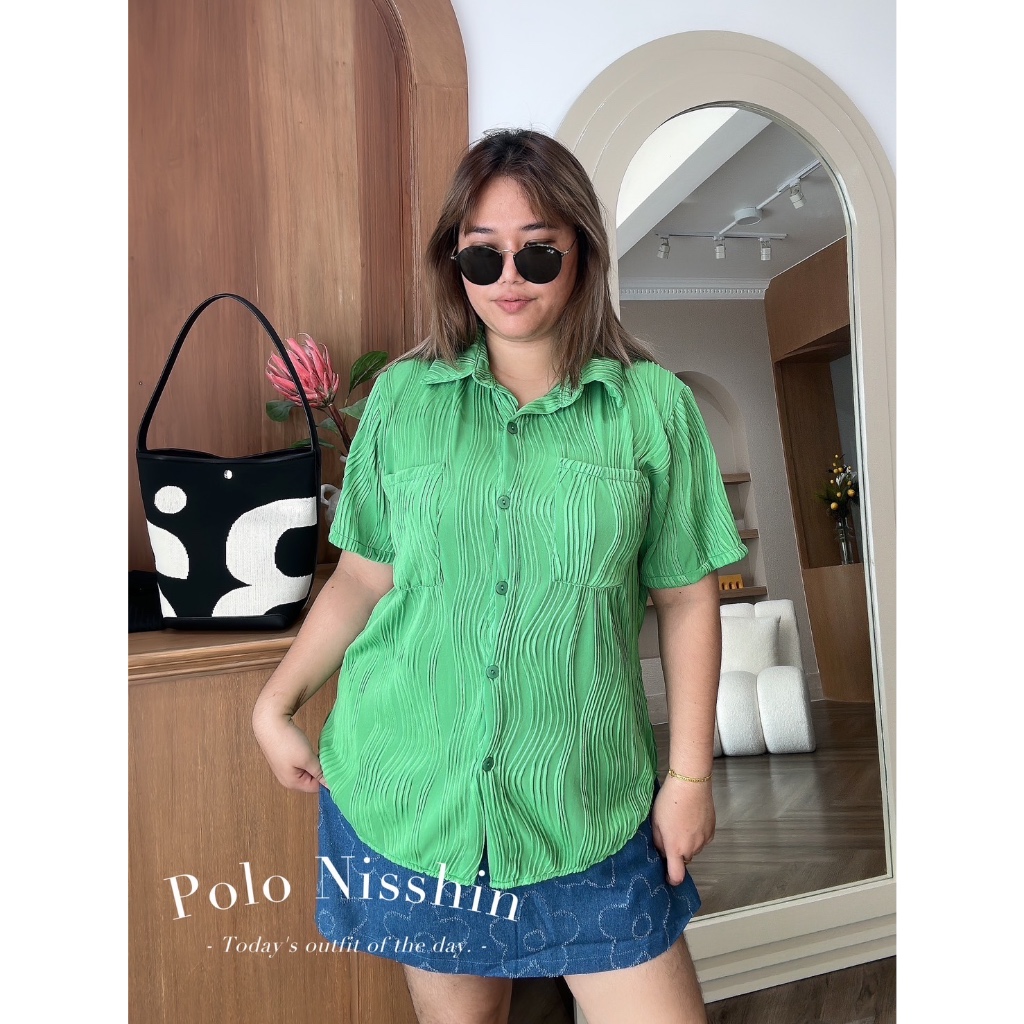 เสื้อเชิ้ตกระดุมหน้า ผ้านิชชิน อก46