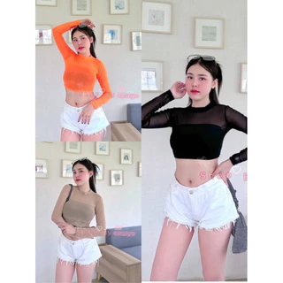 💕ShopBypuy💕เสื้อครอปซีทรูแขนยาว🔥เข้าครบสี🔥