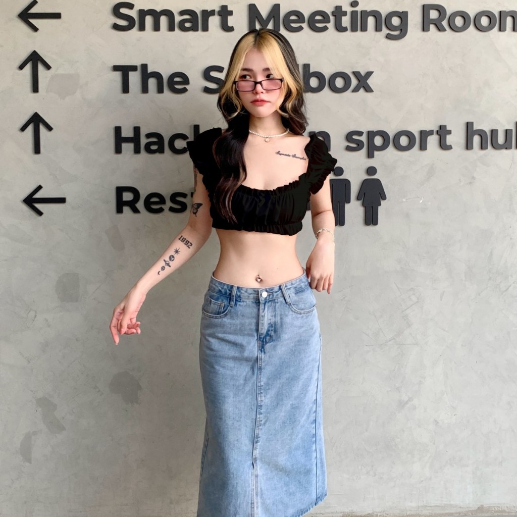 🌈SpinnyHouse🌈เสื้อครอปแขนตุ๊กตา แต่งโบว์ช่วงอกน่ารักมุ้งมิ้ง ผ้ามุ้งยืดเยอะ 🥴 สไตล์เวียดนามม้าก  รุ่น โบว์รัก B-007-3-B - รูปที่ 4