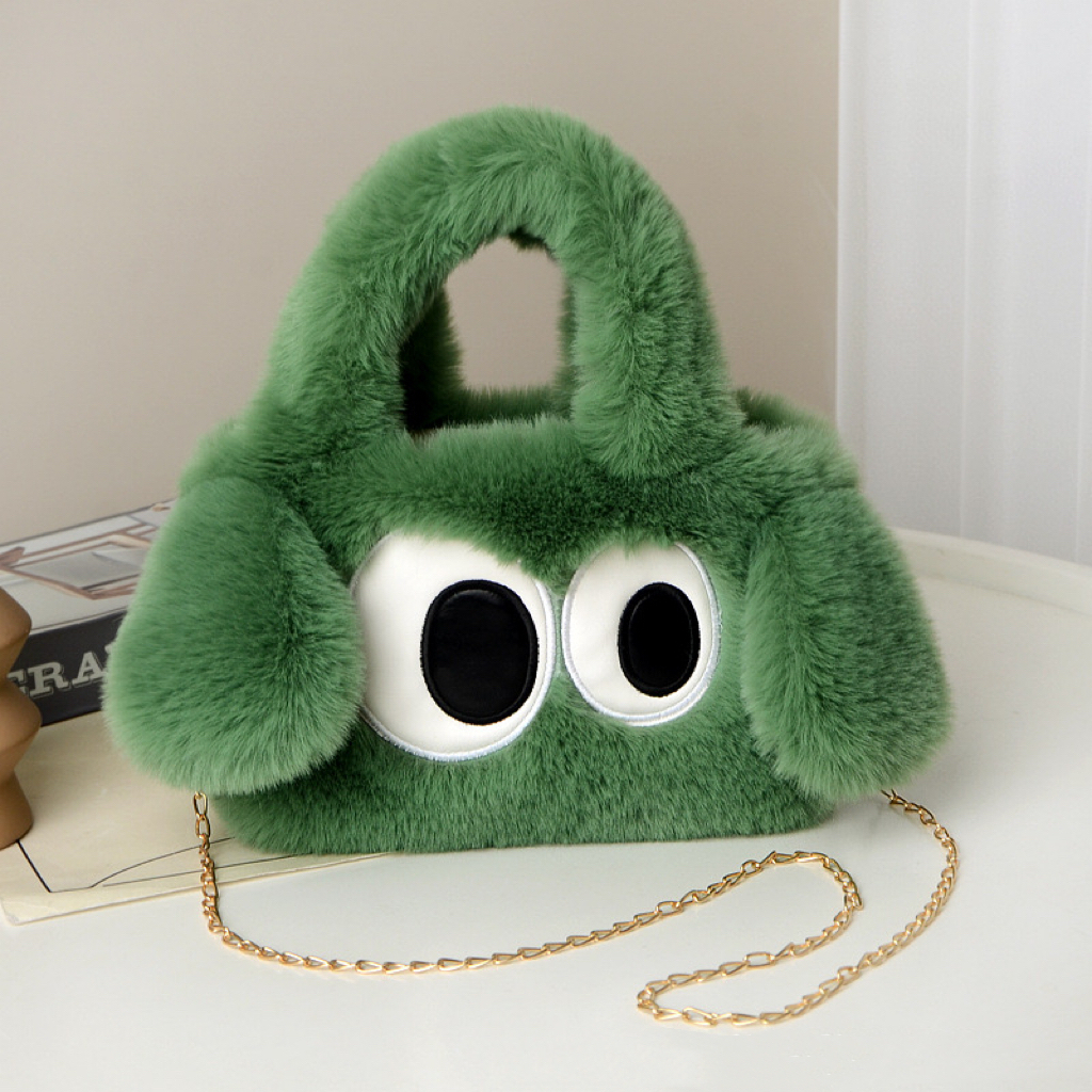 กระเป๋าCrossbody ขนฟูนิ่ม แต่งสายโซ่ กระเป๋าถือลายการ์ตูนสุนัข [ พร้อมส้ง }