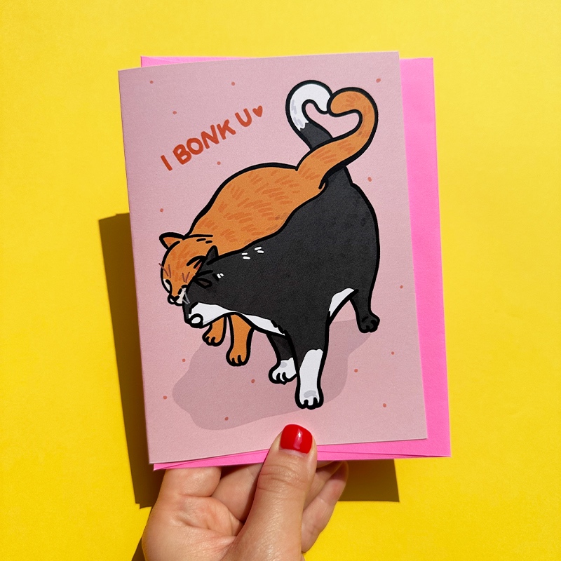 การ์ดน่ารัก I bonk you การ์ดบอกรักแฟน วันครบรอบ ลายแมว headbutt cat meme | cute cat love card, I love you anniversary