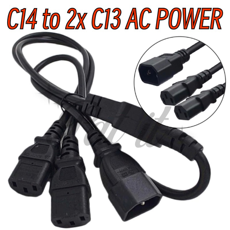 110~250V 10A IEC 320 C14 to 2 C13 AC Power Extension Cord for PC PDU UPS 0.5m