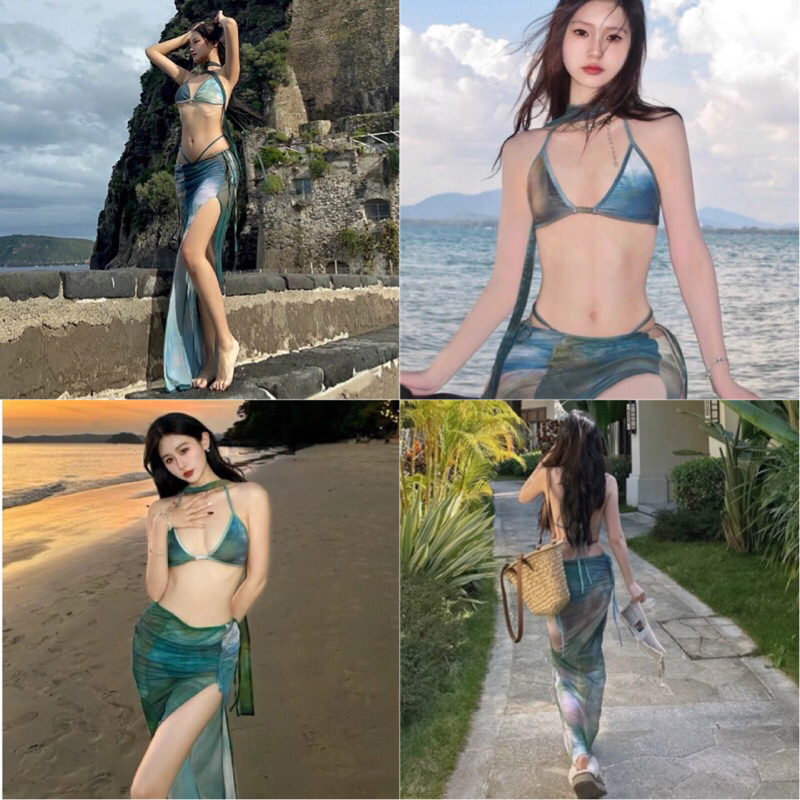 (พร้อมส่งที่ไทย) Scarlett Set เซต4ชิ้น บิกินี่+กระโปรง+ผ้าพันคอ