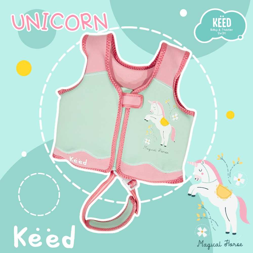 KEED : เสื้อชูชีพเด็กสีชมพู-มิ้นต์ ด้านหลังตกแต่งด้วยหางม้า ยูนิคอร์น พร้อมส่ง 3 ไซส์ *107MP*