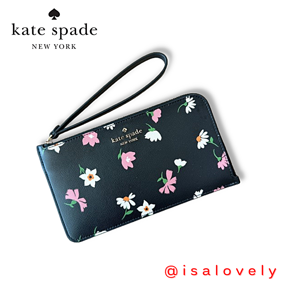 📌Isa Lovely Shop📌  Kate Spade KF333 Lucy Medium L-zip Wristlet Black Mult