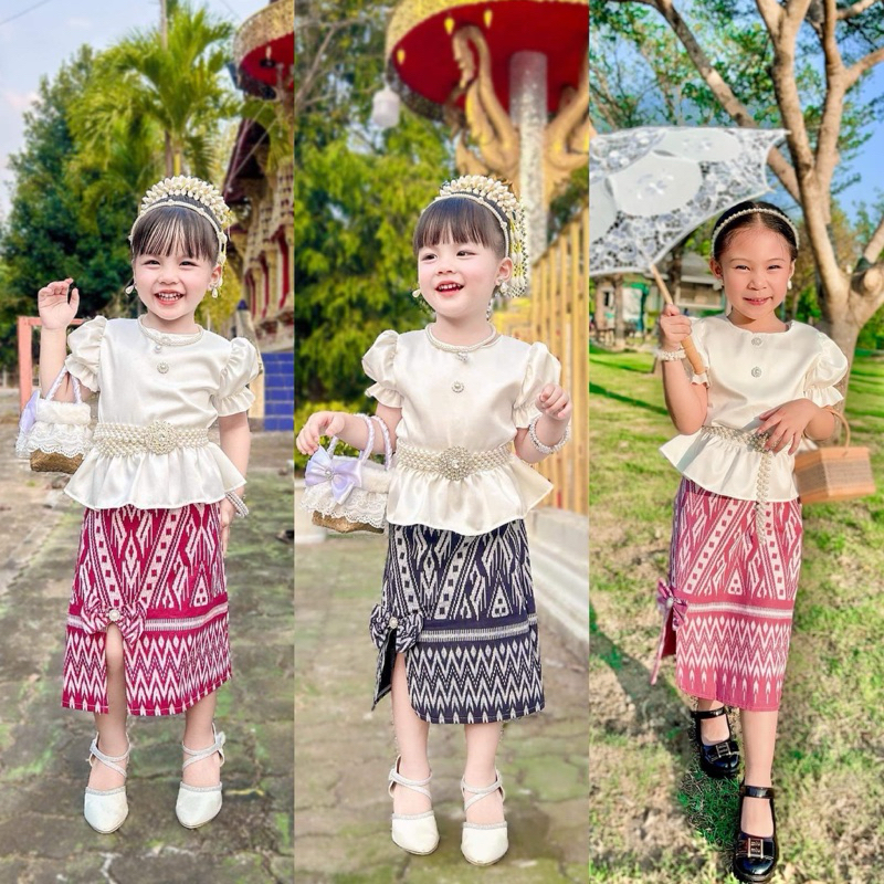 ชุดไทยเด็กผู้หญิง ชุดไทยลายลิซ่า💕 เสื้อ+ผ้าถุง