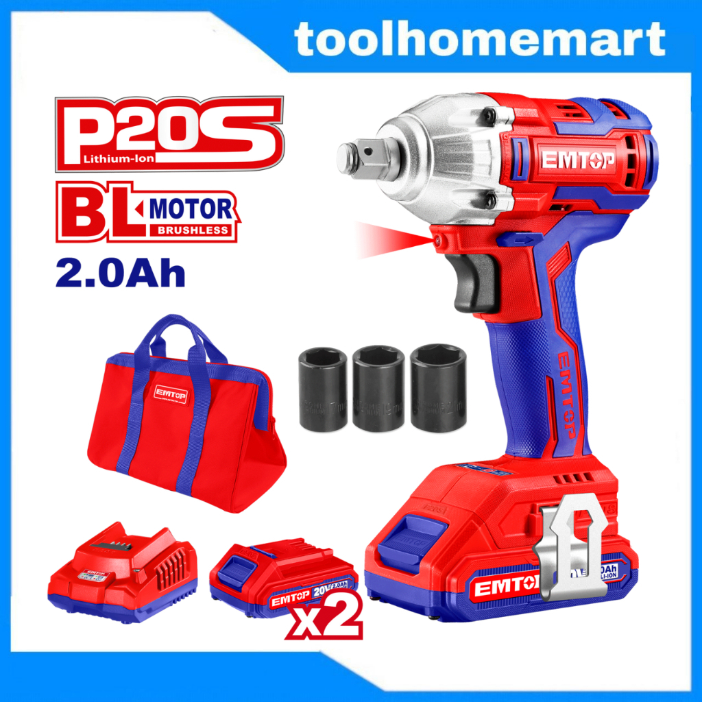 บล็อกไฟฟ้าไร้สาย Fast Tech รุ่นไหม่(brushless)ไร้แปลงถ่าน 2 ระบบ พร้อมหัวจับสว่าน /บล็อกไร้สาย EMTOP