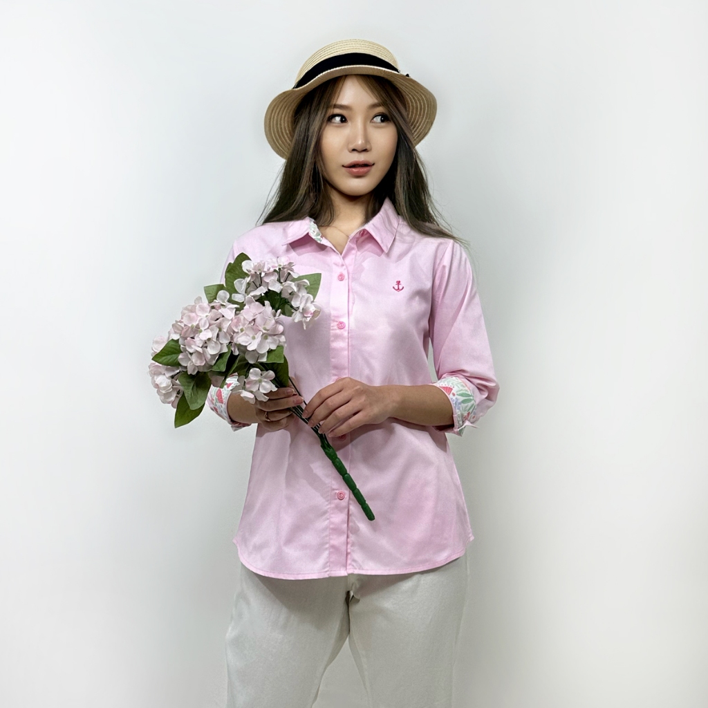 ** Best price ** PORTLAND เสื้อเชิ้ตแต่งปกแขน / 3/4 Sleeves Shirt with Embroidered (Pink)