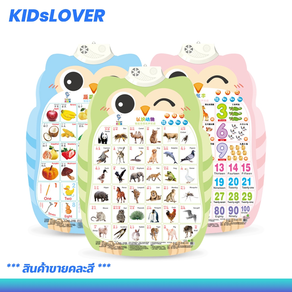Kidslover โปสเตอร์นกฮูก กดมีเสียงพูด สำหรับเรียนรู้คำศัพท์ภาษาจีน ภาษาอังกฤษ ของเล่นเสริมพัฒนาการ