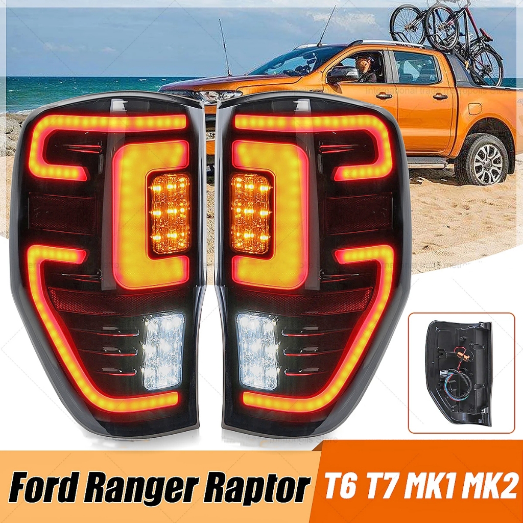 RANGERไฟท้ายแต่ง โคมไฟท้าย ฟอร์ด ไฟท้าย LED 1 คู่ ซ้าย + ขวา รวมชุดสายไฟ for Ford Ranger 2012-2021