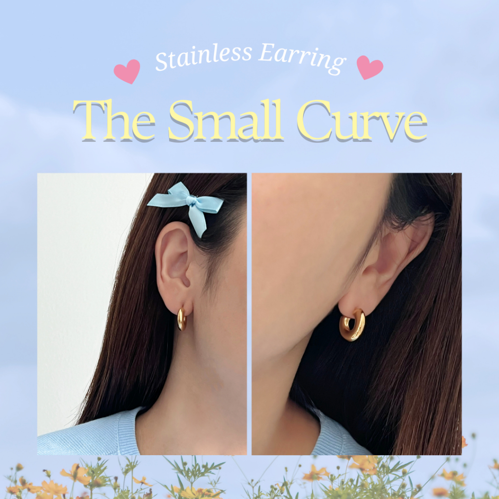 ✨ ต่างหูสแตนเลสสีทอง✨  Candy Cane, Small Curve ต่างหูสไตล์เกาหลี แพ้ง่ายใส่ได้ nood.bkk