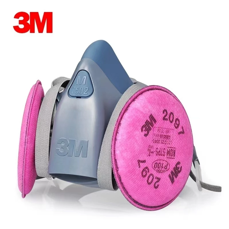 3M 7502+2097 หน้ากากป้องกันฝุ่นละออง ฟูม โลหะ งานเชื่อม บัดกร ตัวกรอง P100 มาตรฐาน ซิลิโคนกันกระแทกหน้ากากกันสารพิษ3ชิ้น