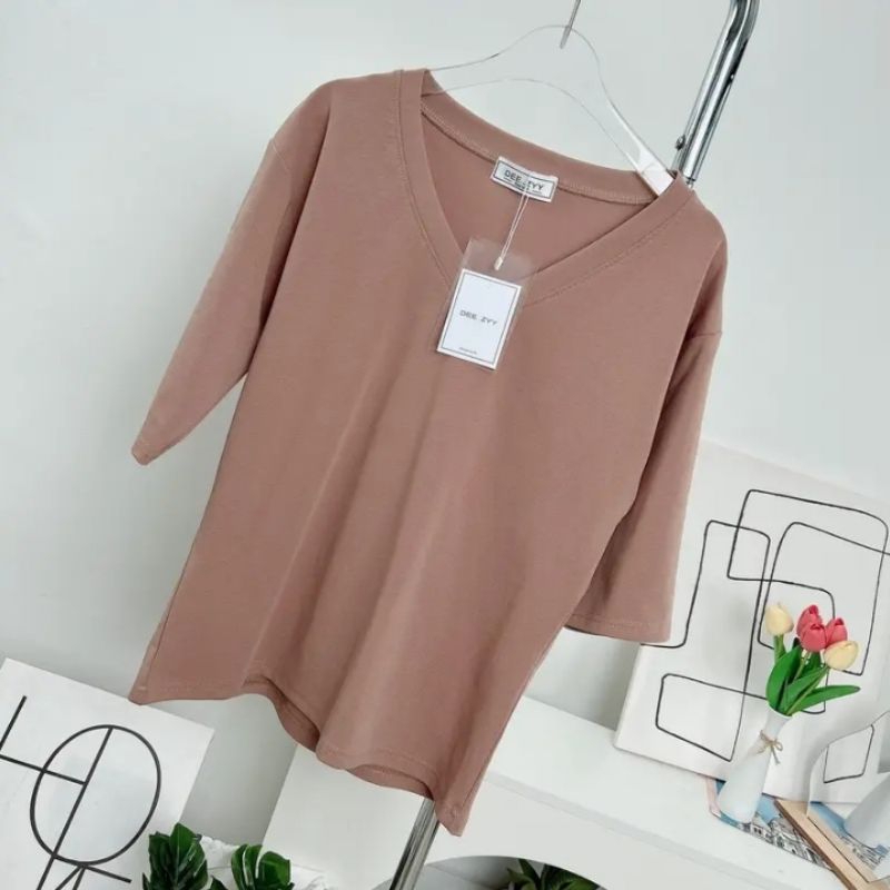 035#เสื้อยืดคอวีแขน3ส่วน