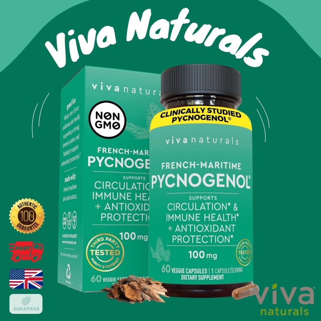 พร้อมส่ง Viva Naturals Pycnogenol 100mg from French Maritime Pine Bark Extract 60 Capsules