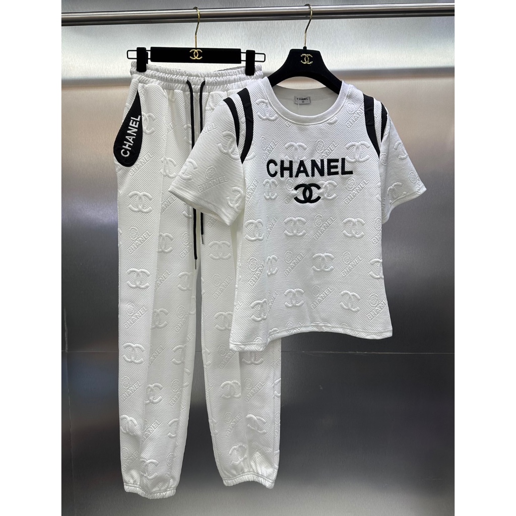 2สี CHANEL CC T-SHIRT PANTS ชุดเซท เสื้อยืด ตัวนูน กางเกงขายาว ชาแนล