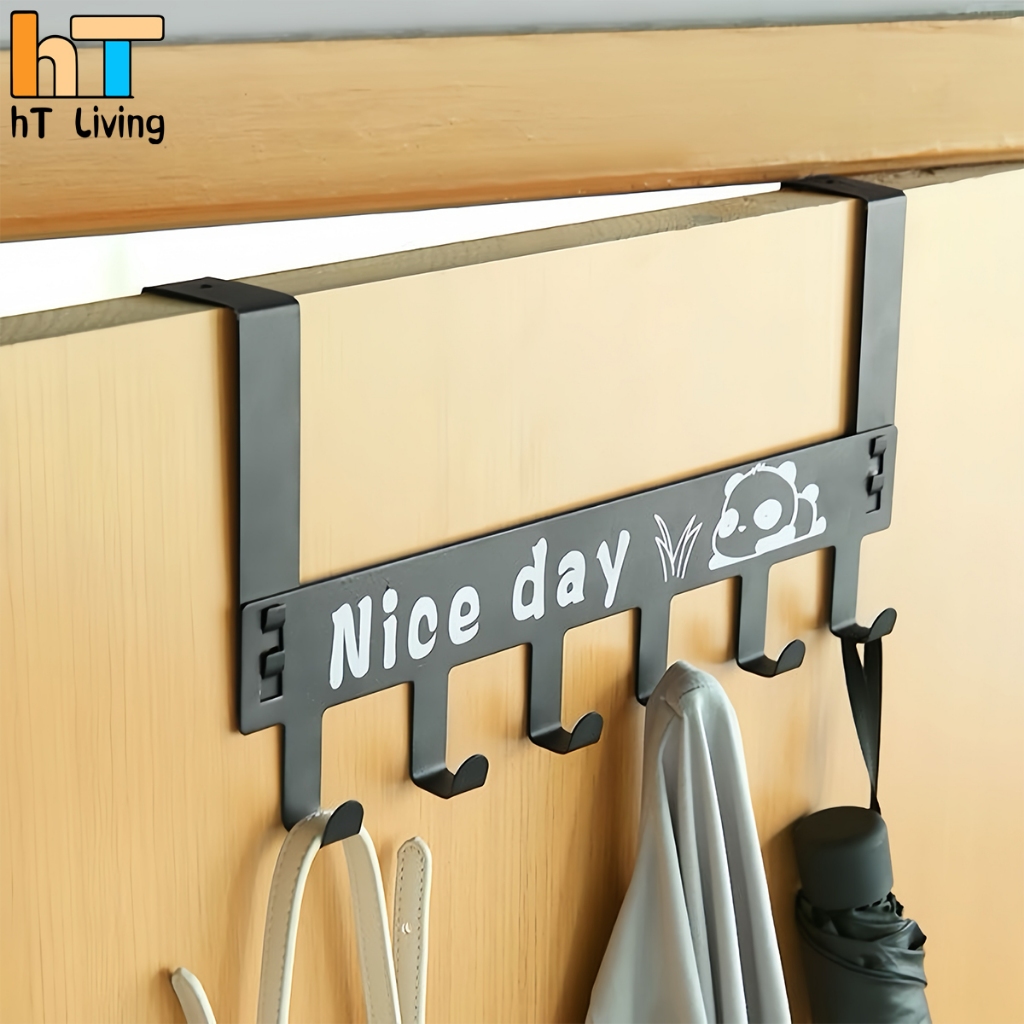 HT Living ที่แขวนของหลังบานประตู เพื่อแขวนเก็บของใช้ทั่วไป ผลิตจาก เหล็กเคลือบสี ดำ/ขาว ตะขอเเขวนของ