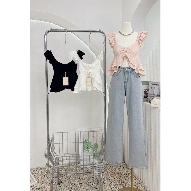 NN457 เสื้อแขนกุดระบาย ทรงโบว์ ผ่าหน้า G-Rose🌹