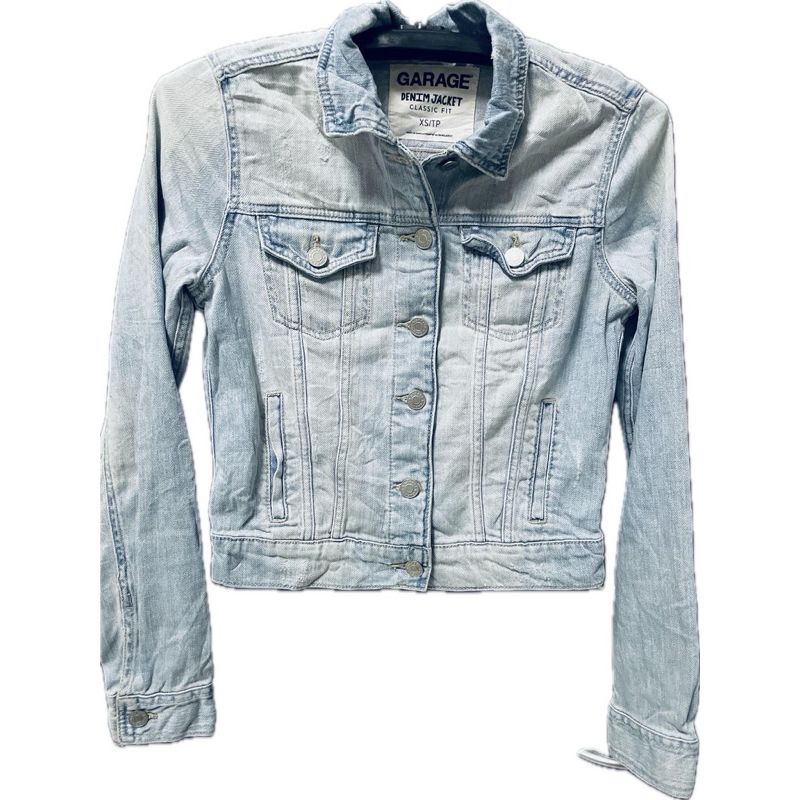 เสื้อยีนส์มือสอง เกรดพรีเมี่ยม แจ็คเก็ตยีนส์ผู้หญิงมือสอง GARAGE  SIZE XS อก 32“ ยาว 19”