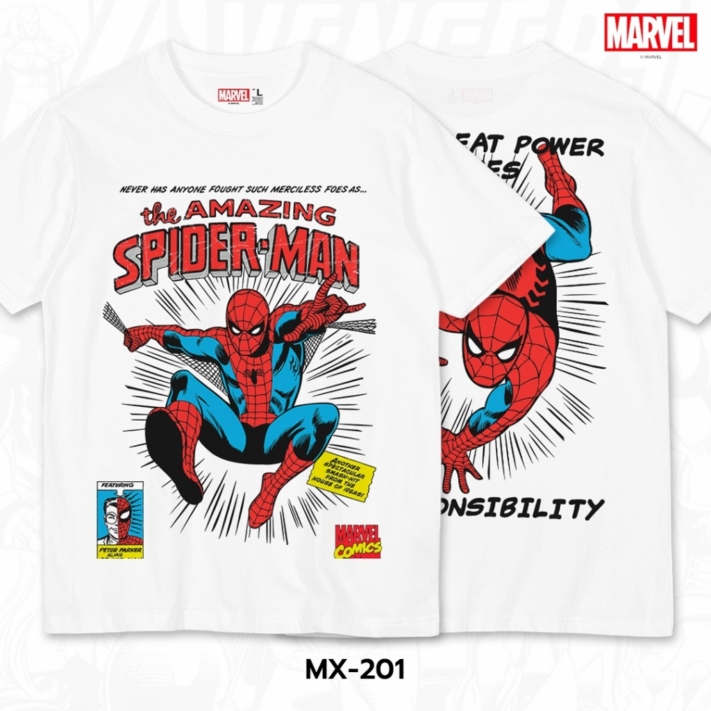 Power7Shop เสื้อยืดการ์ตูน มาร์เวล Spider Man ลิขสิทธ์แท้ MARVEL COMICS T-SHIRTS (MX-201)