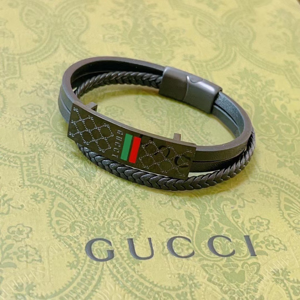 สร้อยข้อมือถักหนัง Gucci Gucci สีดำ ต่ำคีย์ เรียบง่ายและยับยั้งชั่งใจ แฟน ชาย หญิง รุ่นคู่รัก