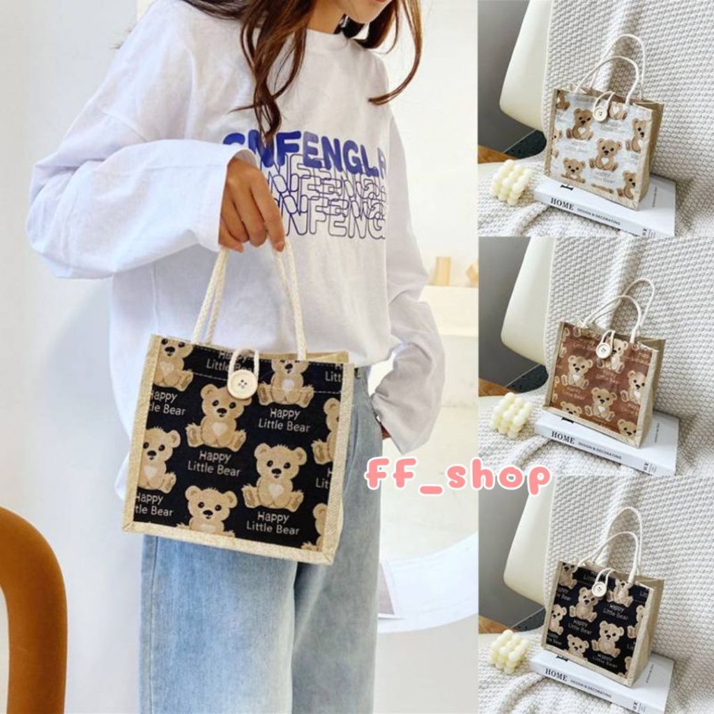 🛒FF.shop🛒 กระเป๋าถือลายหมีน่ารัก แฟชั่นมาใหม่ มีสามสีให้เลือก เหมาะสำหรับผู้หญิง #BAG011