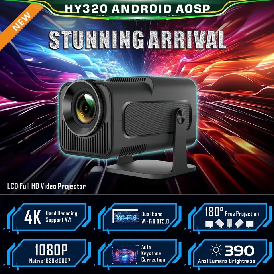 Hy320 โปรเจคเตอร์ แอนดรอยด์ 11 WiFi6 390ANSI 4K Native 1080P Dual BT5.0 HY300 อัพเดท สําหรับโฮมเธียเ