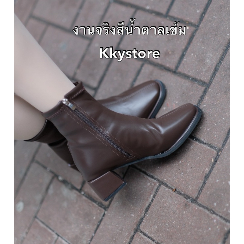 พร้อมส่งจากไทย🔥🔥รองเท้าบูทแฟชั่น บุขนกำมะหยี่/ไม่บุขน เสริมส้น5-5.5Cm งานหนังPU นิ่ม มีซิปถอดใส่สะดวก