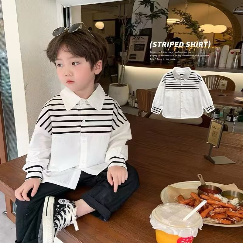 พร้อมส่ง เสื้อเชิ้ตเด็กผู้ชาย แขนยาวคอปก ผ้าคอตตอน เสื้อเชิ้ตเด็กสไตล์เกาหลี น่ารักๆ สำหรับเด็ก 1 - 5 ปี