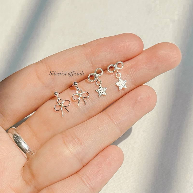 Silverist- ต่างหูเงินแท้ 92.5% ดีไซน์เก๋ๆ ห้อยโบว์และห้อยดาว ใส่ได้ทุกวัน every look