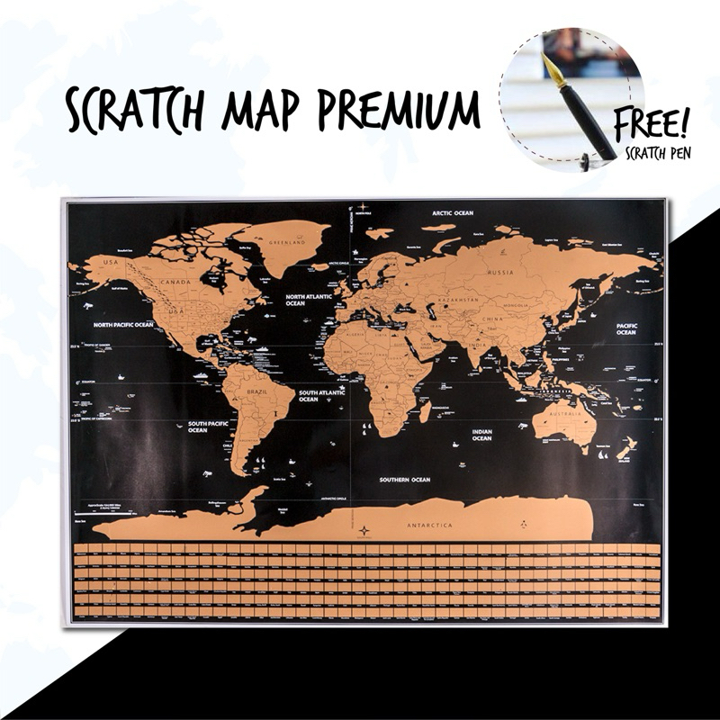 [ส่งฟรี] แผนที่โลกขูด Premium Scratch Map with Flags แถม! ปากกาขูด