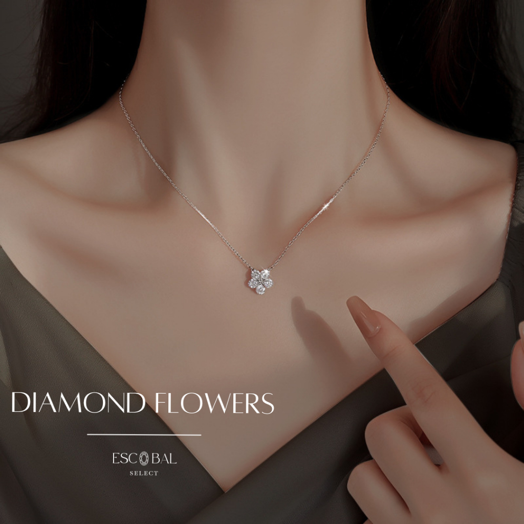 ESCOBAL สร้อยเพชร Diamond Flowers สร้อยคอเพชร ดีไซน์หรูหรา สร้อยคอเงิน925 สร้อยคอแฟชั่น วาเลนไทน์
