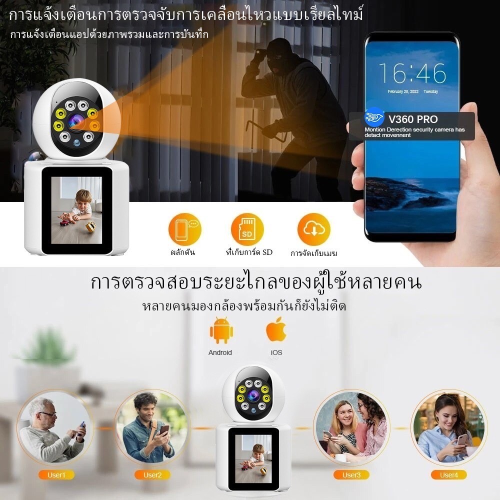 KTvsion WiFi กล้องวงจรปิด วิดีโอคอลสองทาง กล้องดูเด็ก กล้องดูแมว หมุน 360 องศา สี Night Vision เว็บแคมไร้สาย WiFi