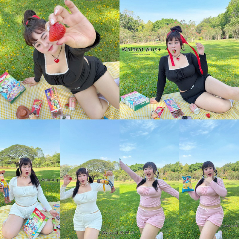 ส่งจากกทม ชุดเซ็ตแขนยาว ขาสั้นแต่งระบาย Plussize