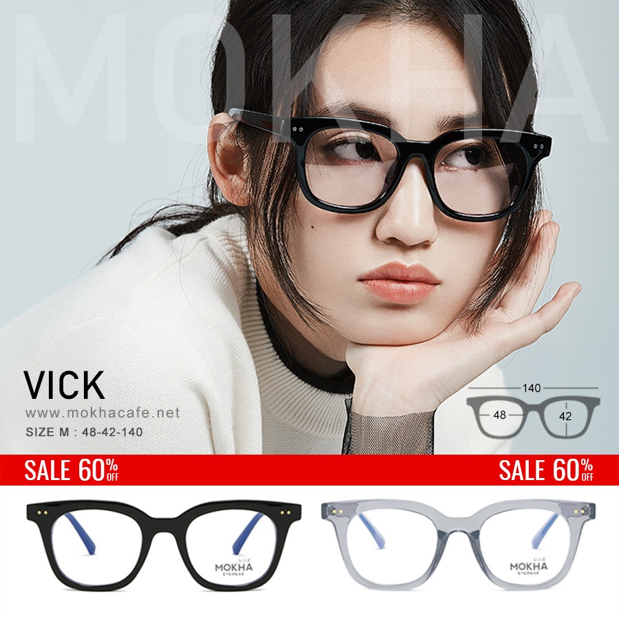 MOKHA กรอบแว่น VICK - แว่นตาทรงเหลี่ยม กรอบหนา กว้าง 140 มม.(size M)