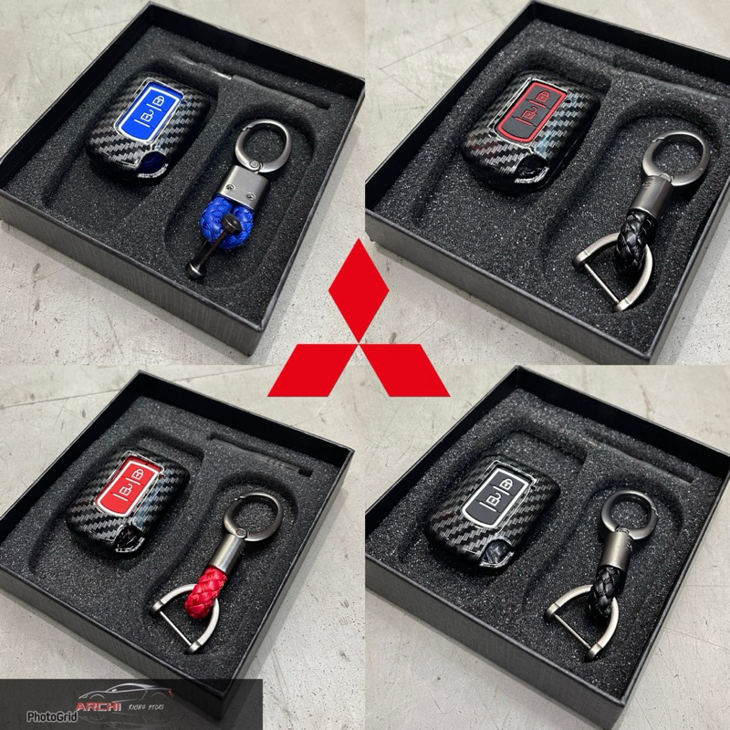 Carbon Key Case  For Mitsubishi  เคสเคฟล่าปุ่มสะท้อนแสง (พร้อมพวงกุญแจ)  ตรงรุ่น Mirage Attrage triton Xpander Gls