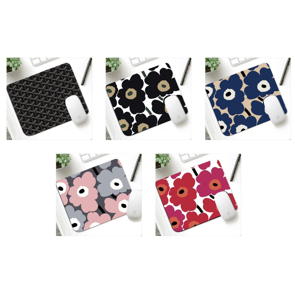 แผ่นรองเม้าส์ (Mouse Pad) ลายดอกไม้ รุ่นเหลี่ยมขอบโค้งมน ขนาด 21*26 ซม.