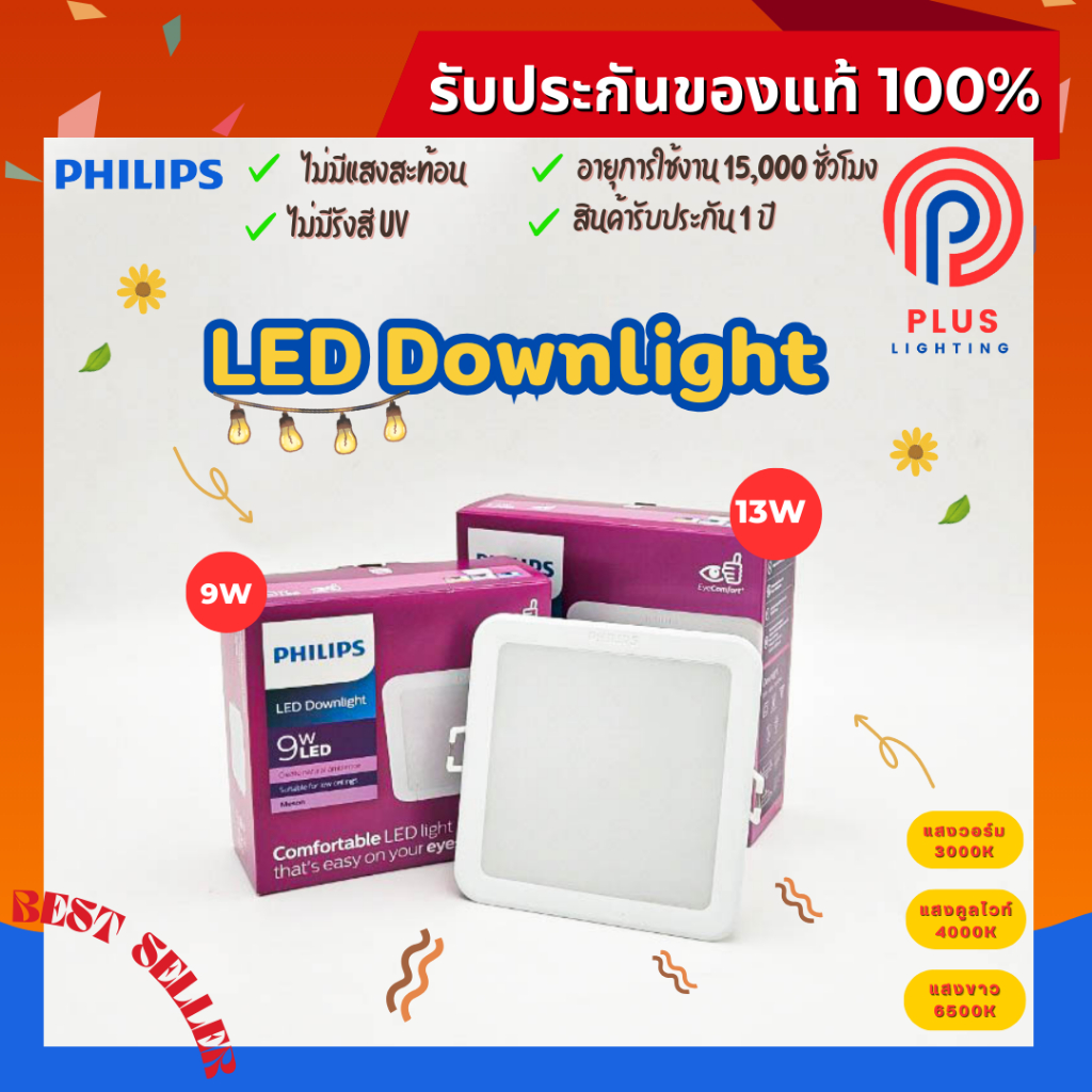 โคมไฟดาวน์ไลท์ Philips 9W,13W LED Downlight ฝังฝ้า (12 ซม,14 ซม.) รุ่น MESON 59451/59465
