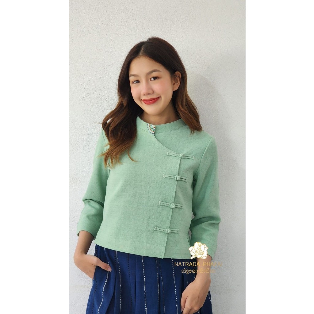 เสื้อคอจีนตั้ง ผ้าเยื่อไผ่ฟอกนิ่ม แขน5ส่วน เสื้อพื้นเมืองผู้หญิง มาตรฐานOTOP