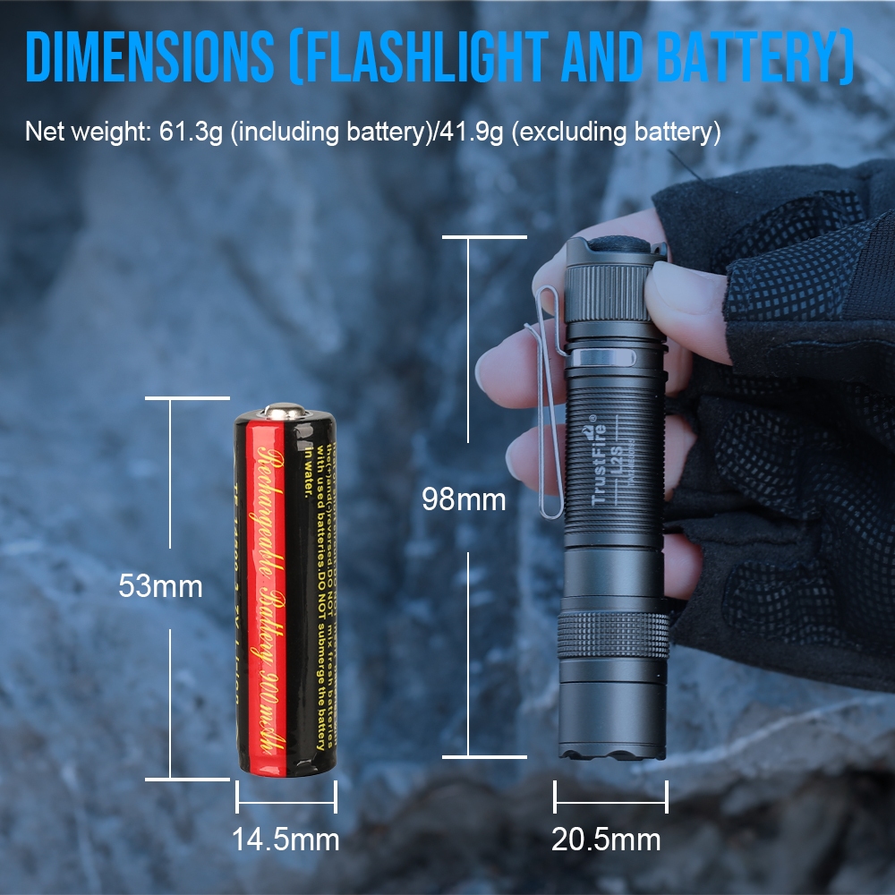 Trustfire L2S LED ไฟฉาย 1050 Lumen ลูเมนที่แข็งแกร่ง กันน้ำ การต่อต้าน ลิเธียม -ไอออนแบตเตอรี่ชาร์จ 14500