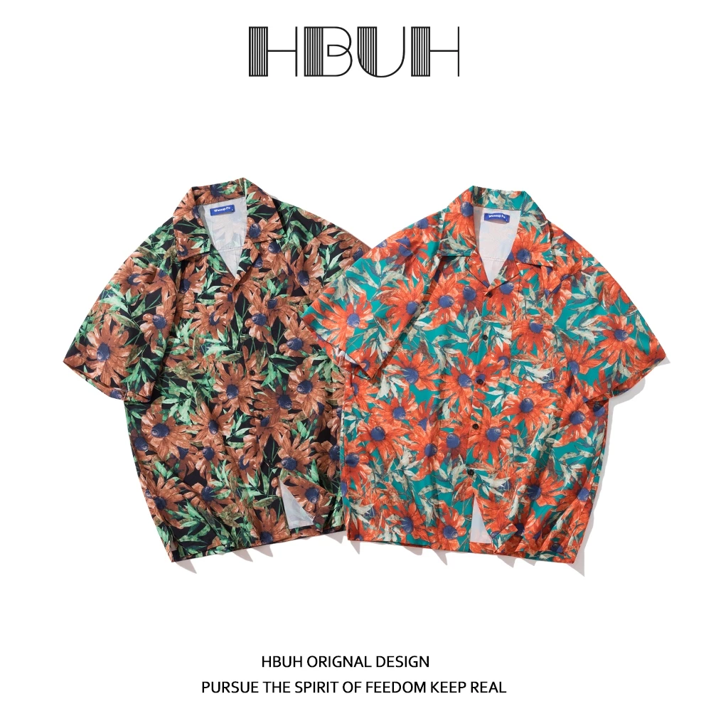 HBUHH เสื้อสงกรานต์ เสื้อฮาวายสปันแขนสั้น เสื้อลายดอก ใส่สบาย