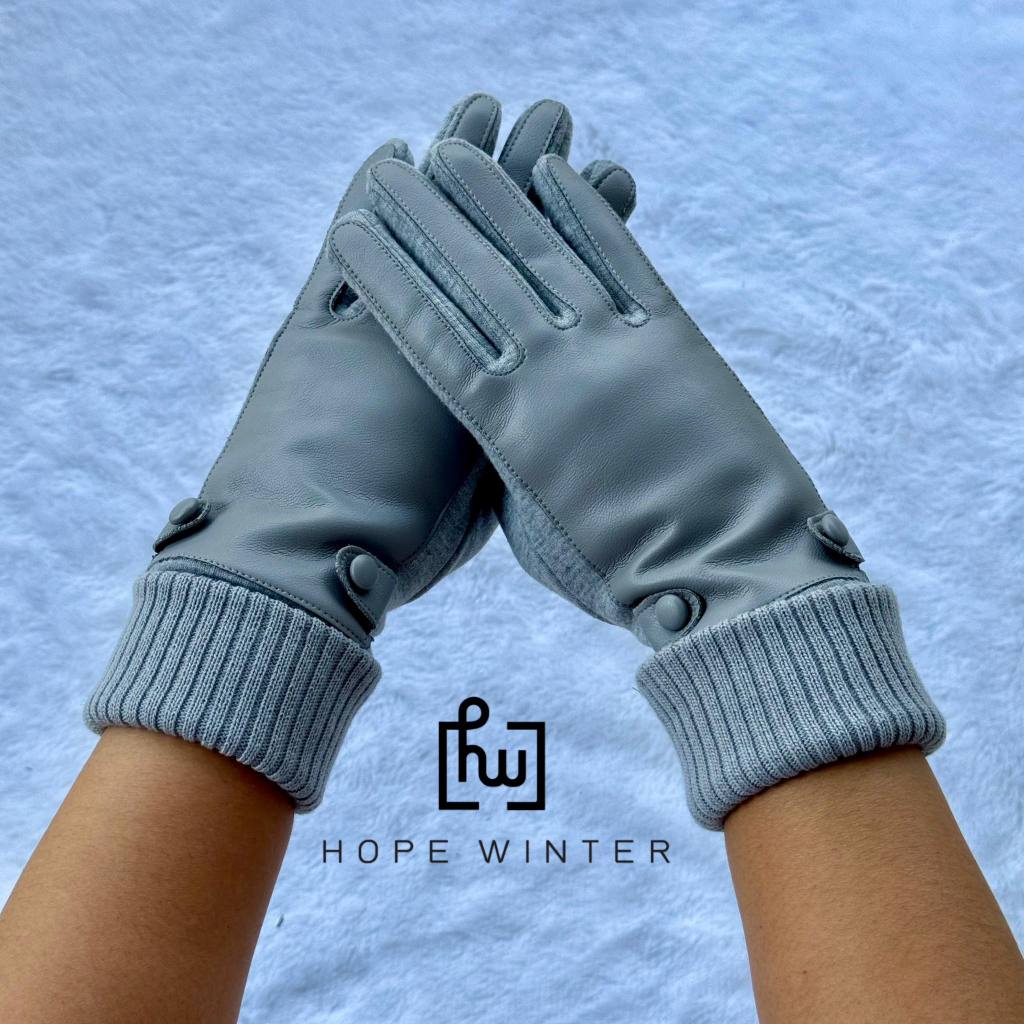 ถุงมือกันหนาวบุขนข้อพับหนังทัชสกรีนได้ หนังบริเวณฝ่ามือ ข้อมือเป็นไหมพรม - รูปที่ 5