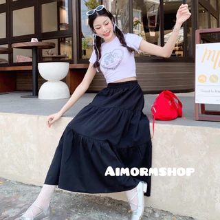 🔥aimorn_shop🔥กระโปรงยาว แต่งระบายเป็นชั้น เนื้อผ้าดี งานสวยดูเเพงมาก แมทช์ง่ายสไตล์เกาหลีสุดๆ
