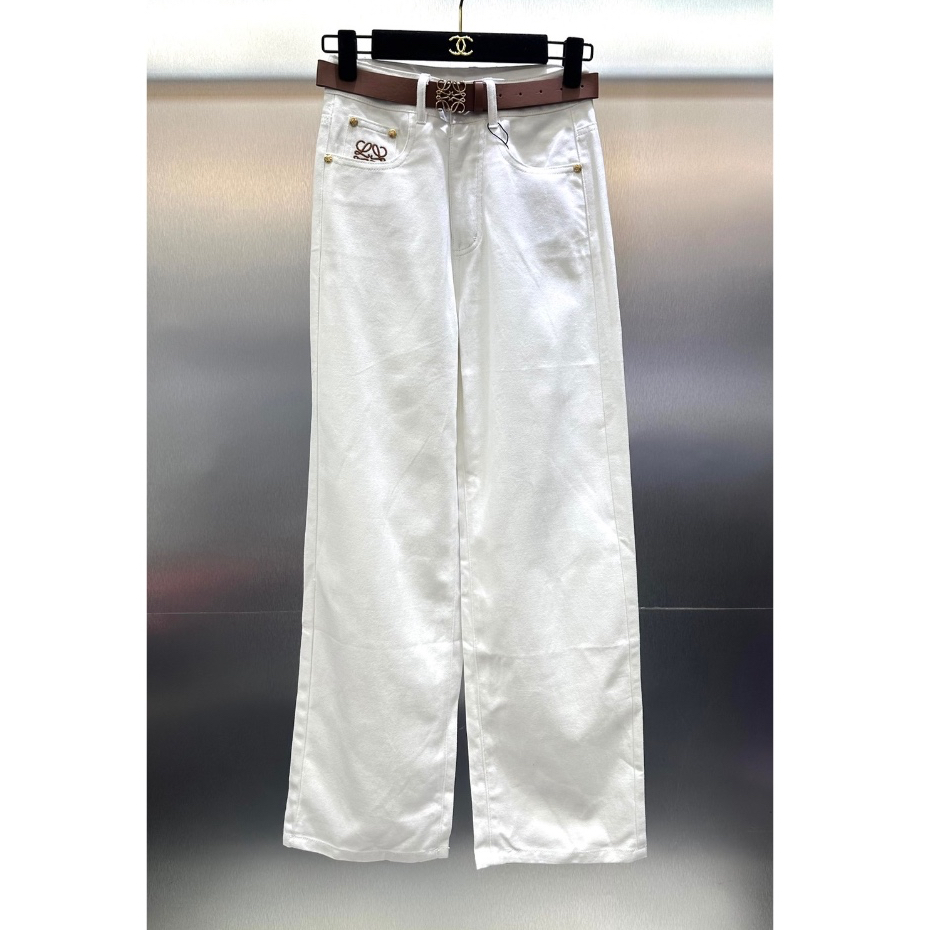 LOEWE WHITE DENIM JEANS + BELT กางเกงยีนส์ สีขาว ทรงกระบอก โลเอเว่