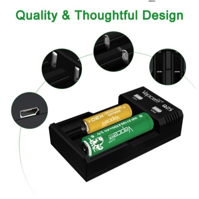 เครื่องชาร์จ Vapcell Q2S สำหรับถ่าน 3.6v/3.7v Li-ion: 10340(RCR123)/10440/14500