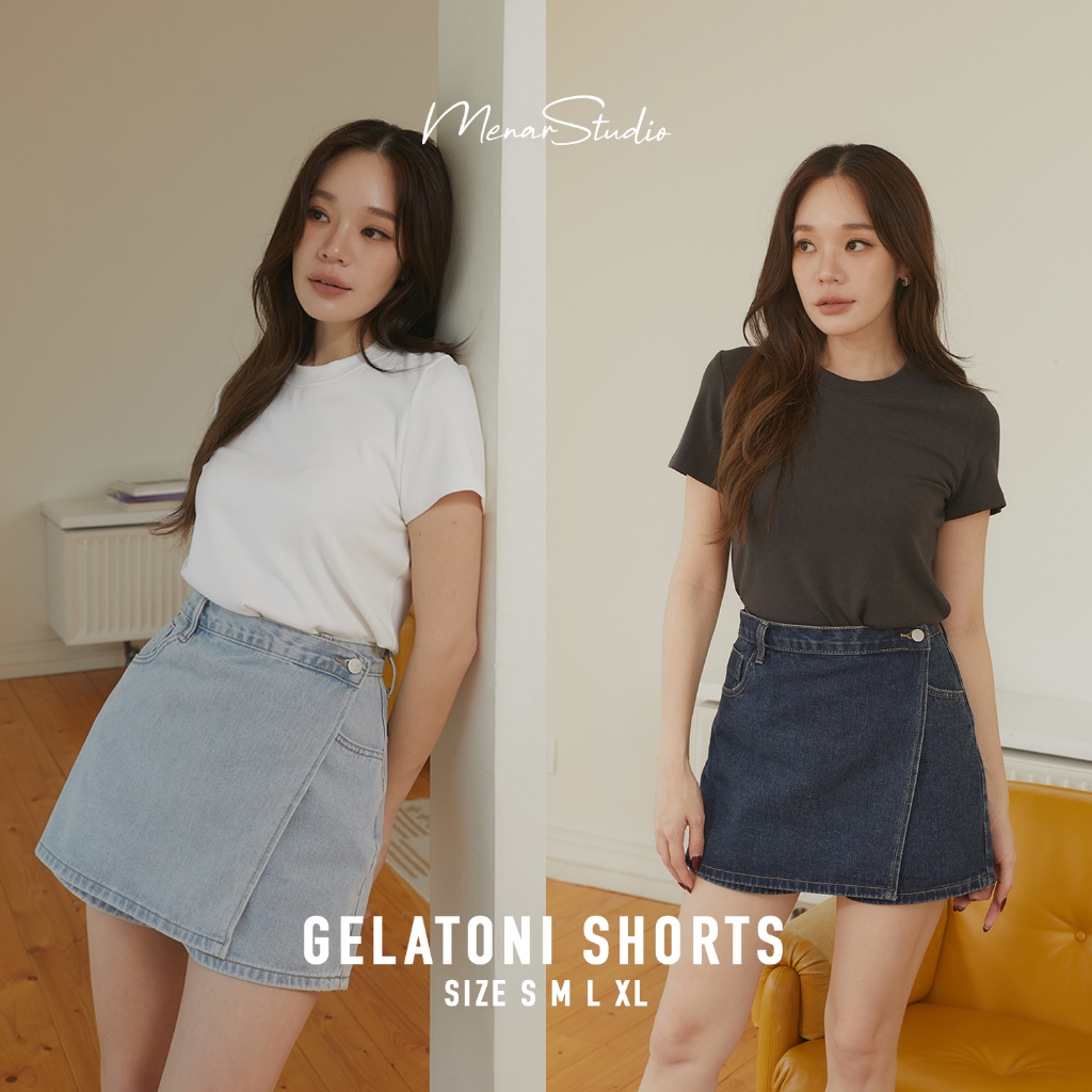 Gelatoni Shorts กระโปรงกางเกงมาในลุคผ้ายีนส์ น่ารักมากก ยีนส์เนื้อนิ่มใส่สบาย ทรงดี แนะนำมากๆ