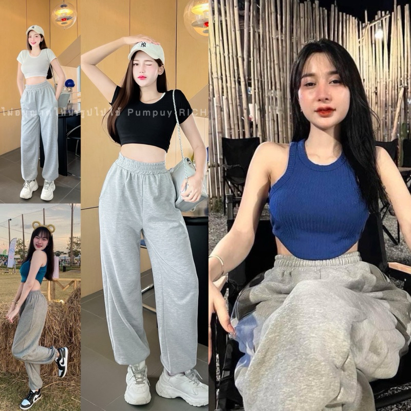 🐻NewNew Shop🐻💙เซ็ทเสื้อครอปแขนสั้น+กางขาจั้ม💙ชุดน้ำเงิน-ผ้าดี คุ้ม น่ารักมาก