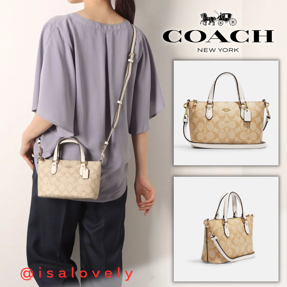 📌Isa Lovely Shop📌  COACH CH468MINI GALLERY CROSSBODY IN SIGNATURE CANVAS  Color: IM/LIGHT KHAKI/CHAL