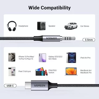 UGREEN รุ่น 35056 USB-C M to AUX 3.5mm M Audio Cable (With chip) 1m
