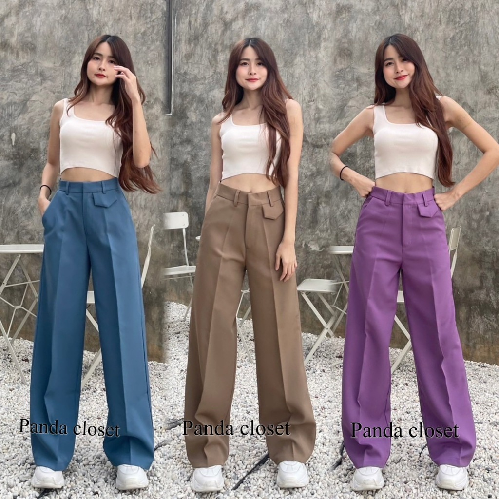 𝗡𝗲𝘄 𝗖𝗼𝗹𝗹𝗲𝗰𝘁𝗶𝗼𝗻 PD18 กางเกงขากระบอกกลางเอวสูงรุ่นกระเป๋าจิ๋วพร้อมส่ง